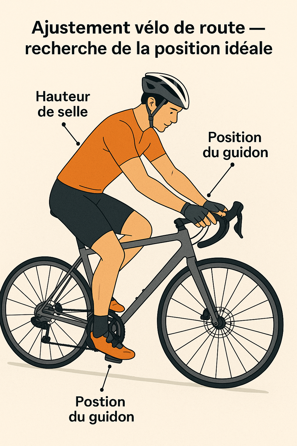Apprends à régler ta selle, ton guidon et tes cales pour trouver la position idéale sur ton vélo de route : confort, performance et plaisir de pédaler !