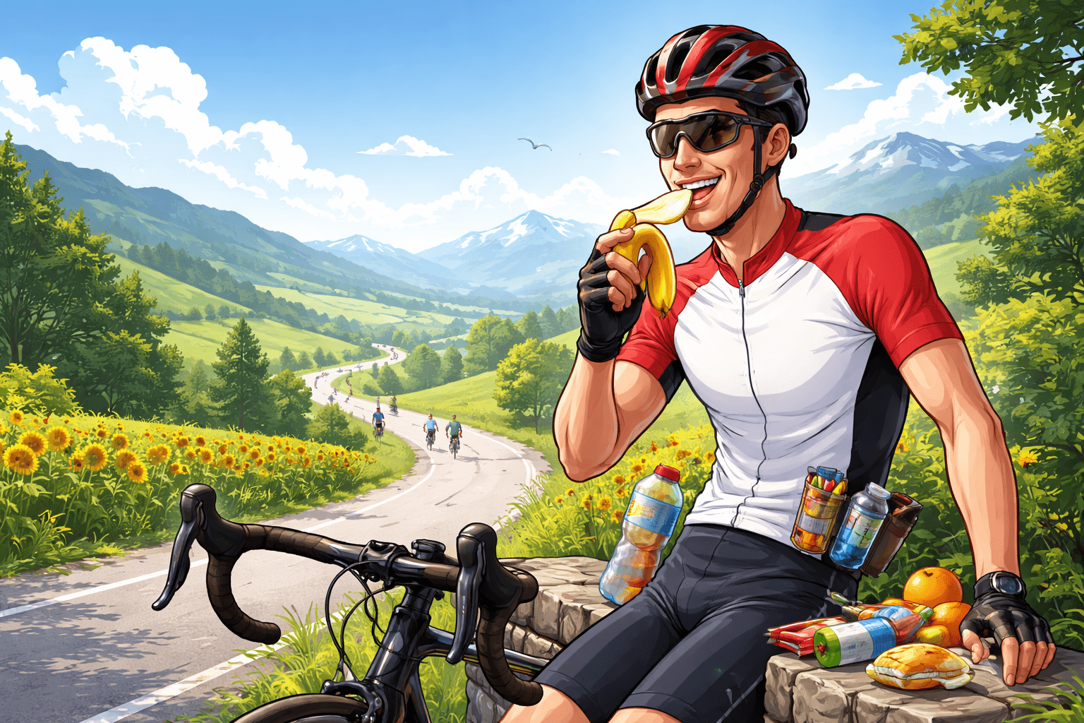 Nutrition à vélo : découvre quoi manger avant, pendant et après une sortie pour éviter la fringale, rouler plus longtemps et améliorer ton endurance.