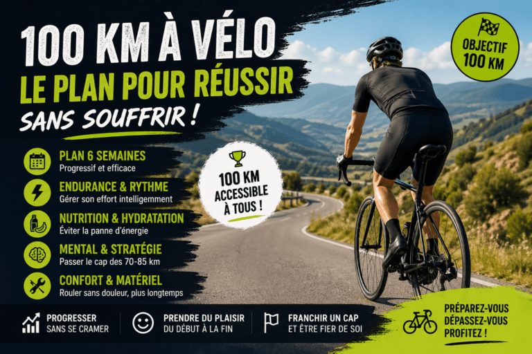 Plan d’entraînement vélo 100 km avec cycliste sur route de montagne et conseils endurance nutrition et stratégie pour réussir 100 km à vélo