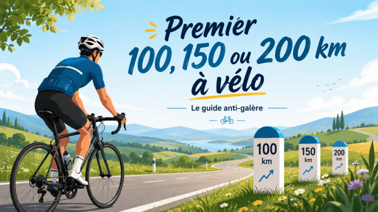 Cycliste sur route préparant son premier défi longue distance de 100, 150 ou 200 km à vélo